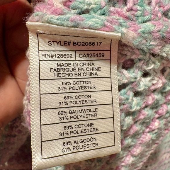 Steve Madden Crochet Knit Sweater Size S Purple Green Multicolor Boho Casual - Picture 6 of 8